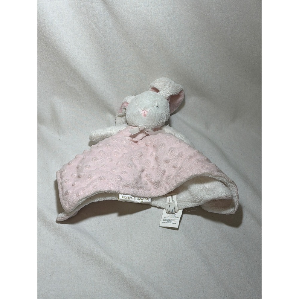 Blankets & Beyond Pink Bunny Lovey Security Blanket White Sherpa Minky Dot Plush